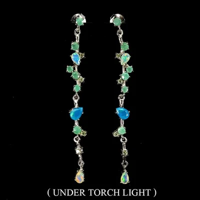 Pendientes de plata de ley 925 pera ópalo azul ópalo de fuego peridoto piedras preciosas joyería Foto 1 de 4