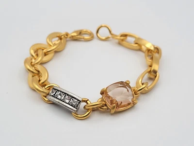 Gerard Yosca Gold Tone Rose Quartz Linked Statement Bracelet SIGNED - Image 1 of 4