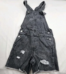 Gap Denim Little Girls Size S 6-7 Shortalls Bib Overalls Shorts Destressed Blk - Picture 1 of 7