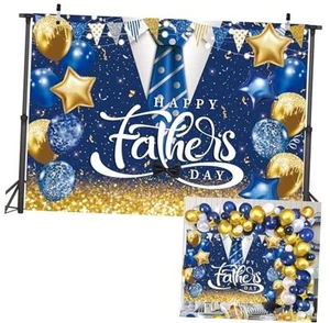 Happy Father's Day Backdrop Thank Dad Golden Glitter Blue Background Blue 7x5FT - Picture 1 of 8