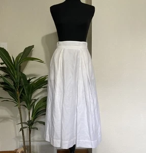 Falda de Verano MILLY Mezcla de Lino 0 Blanca Línea A Plisada Midi Forrada Hecha en EE. UU. Retro - Imagen 1 de 13