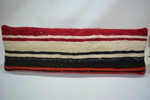 Traditional Pink Hand Knotted Kilim Pillow, 12x35 in, Lumbar Pink Retro Pillow, - Picture 1 of 8