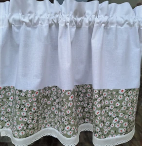 Scheibengardine Weiß grün Blumen Streublümchen Blüten 65x40 Landhaus Shabby - Bild 1 von 3