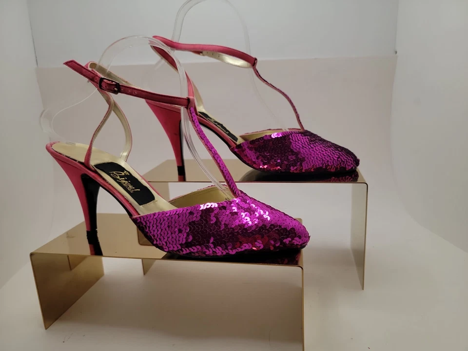 Винтажный бижутерия! Пурпурный блестками с ремешками острый слинга назад каблуки размер 8 М - Изображение 1 из 4