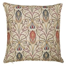 Millefleur Tapestry Cushion. Floral Morris Style. Red Rouge, Beige. 17x17" sq