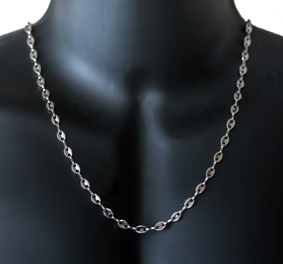 Chaine collier maille grain de café agrafé pour homme acier inox neuve - Photo 1/2
