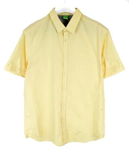 HUGO BOSS Bastiano Formal Shirt Men's XL Spread Collar Short Sleeve Yellow - Picture 1 of 9