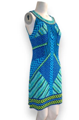 New HALE BOB Sleeveless Sheath Dress Beaded Neckline Pattern Blue Size S - Image 1 of 4