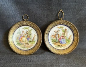 Pair of Antique Porcelain Decorative Plaque Germany or France MPL w/ Hallmark - Picture 1 of 10