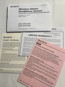 Sony Wireless Headphones Operating Instructions RF925RK User Setup Guide ONLY - Picture 1 of 5