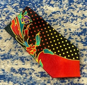 Corbata abstracta Vitaliano Pancaldi roja naranja amarilla verde azulada púrpura rosa - Imagen 1 de 4