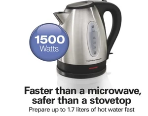 Hamilton Beach 1.7-Liter Stainless Steel Electric Kettle, Black Accents, Model 4 - Picture 1 of 15