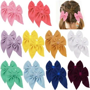 Twill Fabric Tail Hair Bow HairClip elastic Aligator clip Pair - Picture 1 of 2