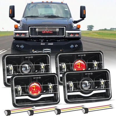 4 шт светодиодных фар дальнего/ближнего света для GMC C4500 C5500 Topkick 2003-2009 DOT 4x6 дюймов H4 - Изображение 1 из 4