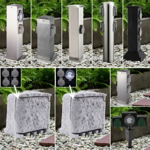 Außen Edelstahl Garten Energie Strom Verteiler Säule Stein-Optik Steckdose Timer - Bild 1 von 18