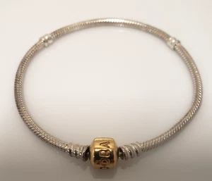Pandora Sterling 14k Yellow Gold Clasp Moments Charm Bracelet 590702HG 7.9" - Picture 1 of 7