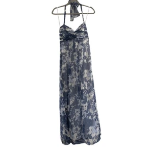 Amsale Seide blau Blumen Crinkle Chiffon Herzausschnitt Neckholder Maxi Ballkleid Gr 4 - Bild 1 von 5