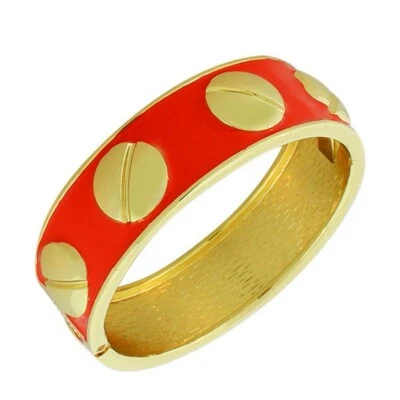 Fashion Yellow Gold-Tone Red Orange Enamel Womens Bangle Bracelet Foto 1 de 3