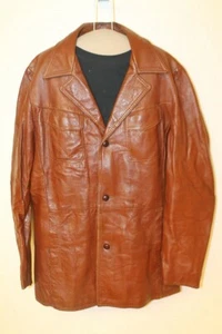 ABRIGO/CHAQUETA COCHE CUERO MARRÓN CANELA VINTAGE CAÑA HOMBRE TALLA L - Imagen 1 de 7