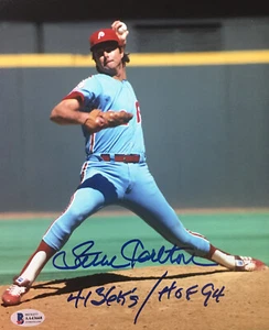 STEVE CARLOTON SIGNED "4136 K's/HOF 94" 8X10 PHOTO PHILADELPHIA PHILLIES AUTO - Picture 1 of 3