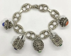 "Brazalete Dije Renacimiento Etrusco Varias Piedras de Colección Marcado Plata Esterlina 8,1/4""" - Imagen 1 de 12