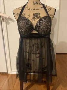 victoria secret sexy pudh ip babydoll night gown black 36D nwot halterneck - Picture 1 of 12