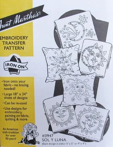 Aunt Martha's 3947 SOL y LUNA Sun Moon Astrology Embroidery Transfer Pattern NEW - Picture 1 of 1