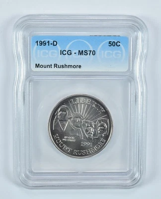 1991-D Mount Rushmore Commemorative Half Dollar MS70 ICG *9820 - Image 1 of 4