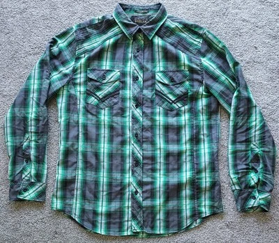 Camisa Helix Botón Frontal Para Hombre Talla Grande Calce Atlético Verde Negro Algodón a Cuadros Foto 1 de 4