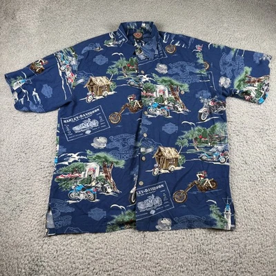VTG Tori Richard Harley Davidson Chopper Hawaiian Shirt USA Made 90s Medium - Image 1 of 4