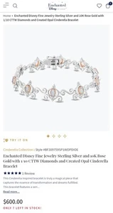 Disney Cinderella Diamonds & Opal Bracelet in Sterling Silver & 10K Rose Gold - Picture 1 of 3