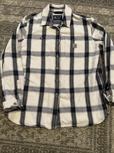 Carhartt Woman’s M(8-10) Loose Fit Button Down White Heavy Weight Flannel - Picture 1 of 8