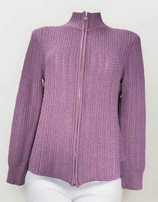 Cárdigan St. John Talla Pequeña Lana Púrpura Tejido Cremallera Usado en Excelente Condición Foto 1 de 4