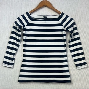 J. Crew Women’s XS Boat Neck Striped Shirt Top Nautical Navy & White - Picture 1 of 6
