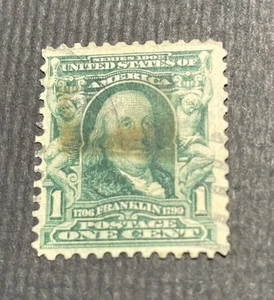 1902 BENJAMIN FRANKLIN 1C Stamp Scott #300 - Rare Green & Nice Shape! - Picture 1 of 2