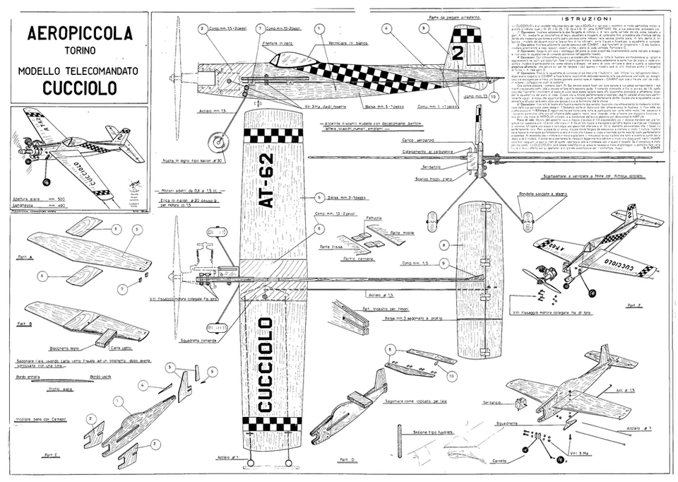 AEROPICCOLA CUCCIOLO PLAN CONTROL LINE TRAINER MODEL - Image 1 of 1