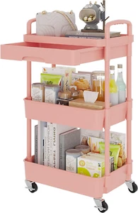 3-Tier Rolling Utility Cart Drawer,Multifunctional Storage Organizer w/ Plastic - Picture 1 of 12