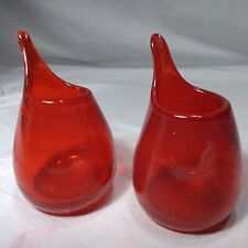 Red Hand Blown Bud Vase Vintage Pair