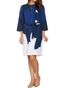 KELLY by CLINTON KELLY Size L Brushstroke Print Dress with Belt AZURE BLUE - Picture 1 of 2