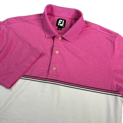 Footjoy Shirt Men's Med Polo Athletic Short Sleeves Golf Pink/White Performance - Image 1 of 4
