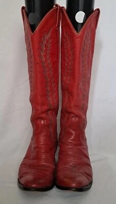 Larry Mahan Vintage Red Leather Tall Knee-High Women's Western Boots - 6 1/2 - Image 1 of 4