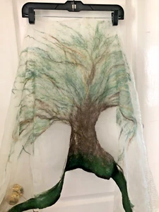 Ruby Perdomo "Baum des Lebens" Seide & Alpaka Wolle Handarbeit durchscheinend Schal Halstuch - Bild 1 von 11