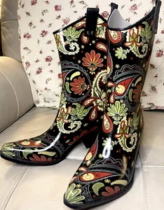 Nomad Regenstiefel Größe 8 Damen Western Cowboy Paisley bedruckt Gummi SAUBER! - Bild 1 von 4