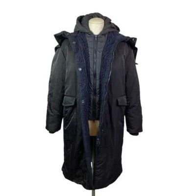 Abrigo largo Vince de gran tamaño con doble capucha negro Foto 1 de 4