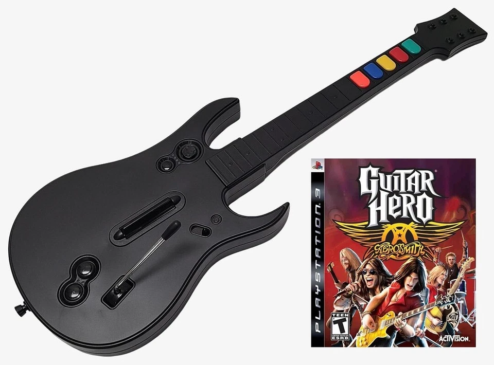 PS3 Guitar Hero Aerosmith Game + NEW Wireless Guitar Controller Kit Bundle Set