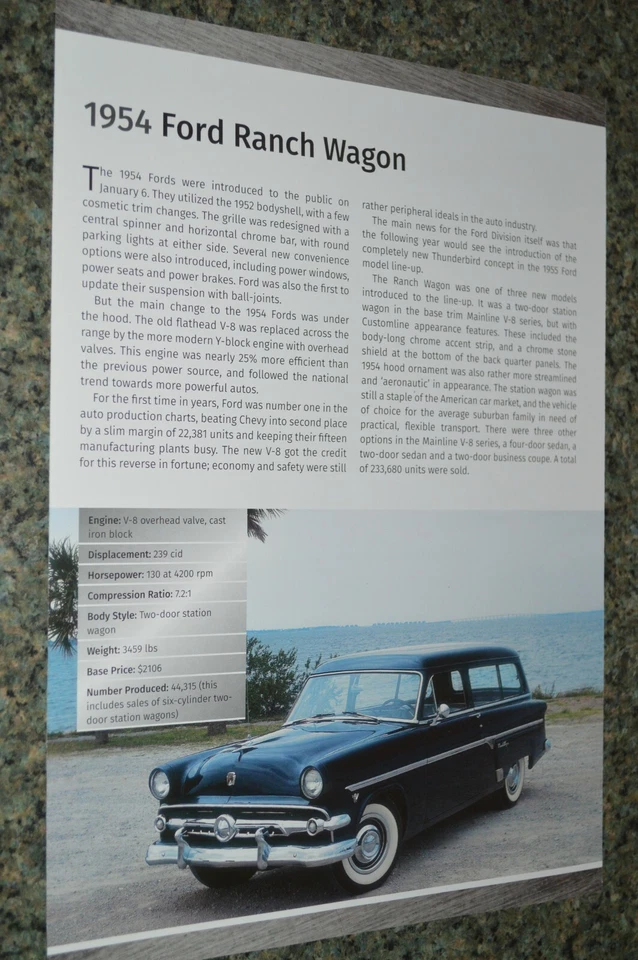 Ford Ranch Wagon 1954 hoja de especificaciones foto impresión 54 B4 Foto 1 de 1