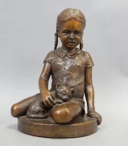 Statua scultura bronzo Charles Parks Franklin 1974 come nuova ragazza con gatto firmata - Foto 1 di 5