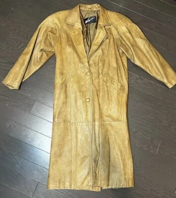 Gabardina Winlit para mujer talla pequeña cuero marrón vintage años 80 90 envejecida Foto 1 de 4