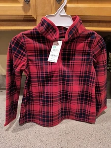 Oshkosh Boys Fleece Pullover Red Black Plaid Quarter Zip Thin Soft NWT 4T - Picture 1 of 7