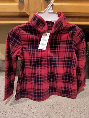 Pullover polar Oshkosh para niños rojo negro a cuadros cuarto de cremallera delgado suave nuevo con etiquetas 4T Foto 1 de 4